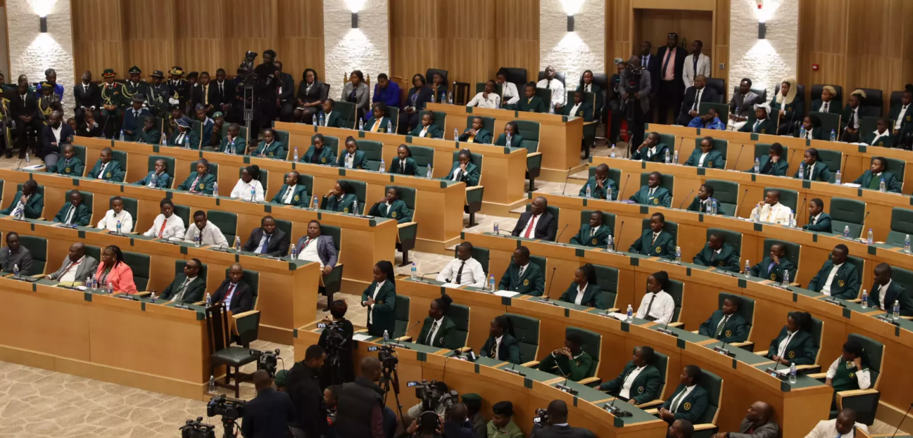 The First Secretary and President, His Excellency, Cde Dr Emmerson Dambudzo Mnangagwaofficially inaugurated the 32nd Junior Parliament of Zimbabwe at the newly constructed Parliament Building in Mt Hampden.